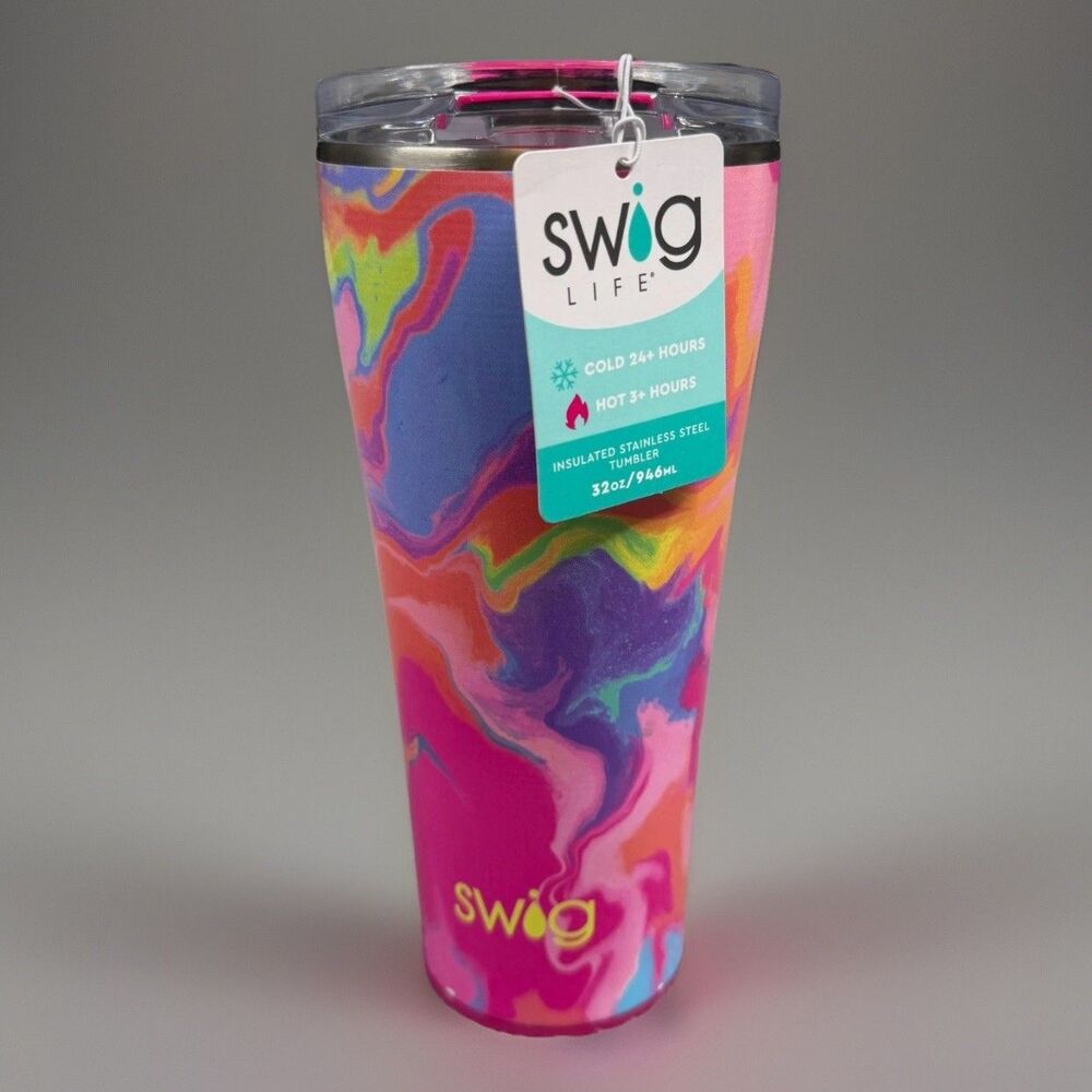 Swig Life Candy Crush 32oz Tumbler Stainless Steel Insulated Cup Rainbow Swirl